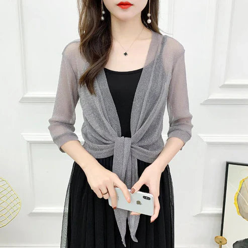 Women's Gold And Silver Silk Mesh Shawl Scarf